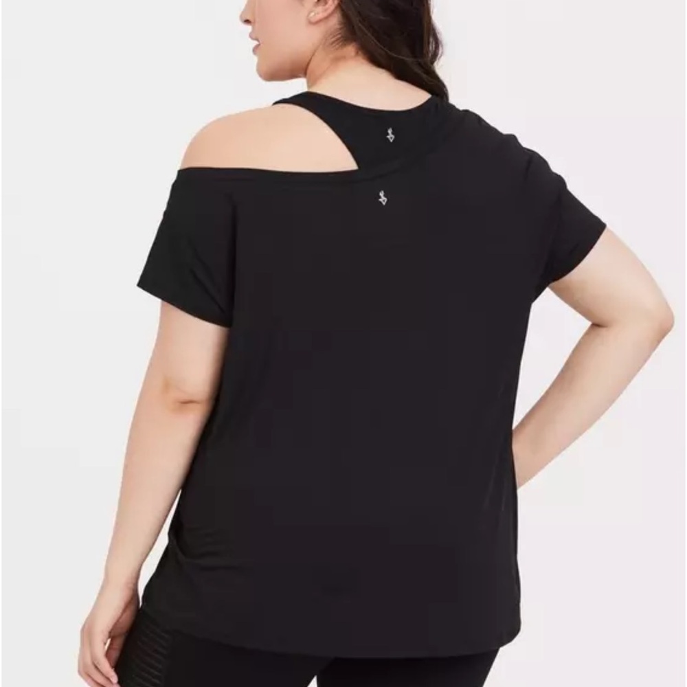 Torrid Performance Jersey Off-Shoulder Short Sleeve Black Active Tee - Picture 3 of 6